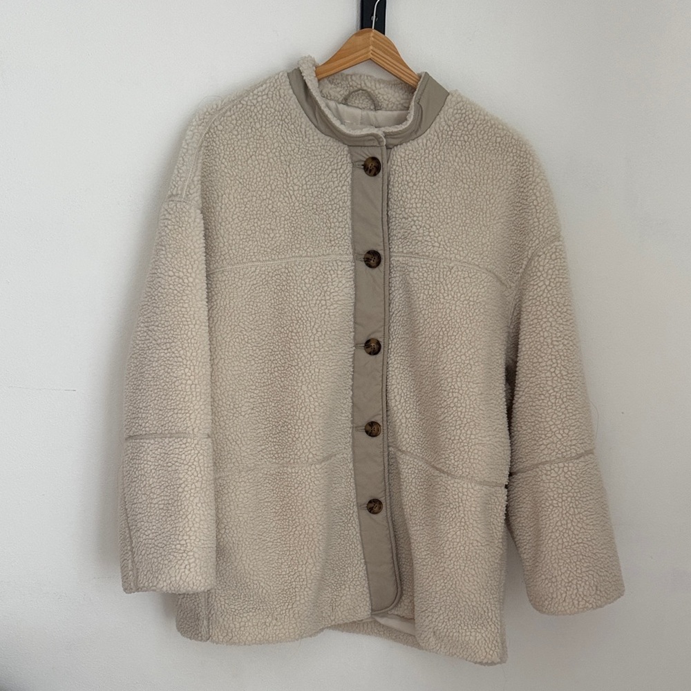 Women's Oversized Cream Button-Up Jacket